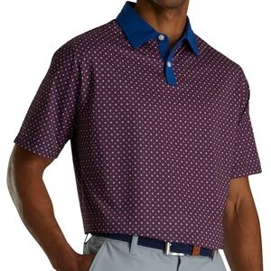 FootJoy Lisle Circle Print Golf Polo Twilight/Racing Red Shirt Blue and Burgundy